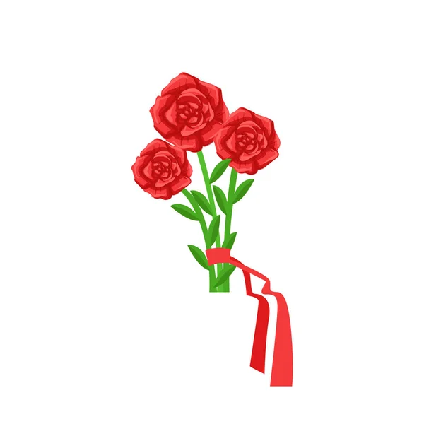 Red Roses Flower Bouquet Tied With Red Ribbon, Flower Shop Decorative Plants Assortment Item Cartoon Vector Illustration