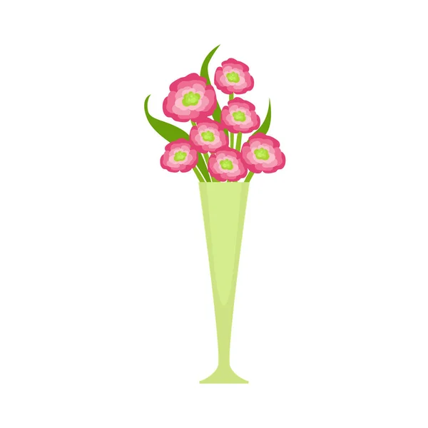 Růžový kvetoucí květinové kytice v vysoké vázy, Flower Shop dekorativní rostliny sortimentu zboží kreslené vektorové ilustrace — Stockový vektor