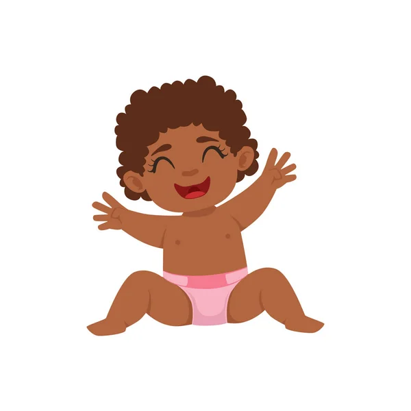 Μαύρο κορίτσι βρέφος χαρούμενος κάθεται σε πάνα, μέρος του καλλιέργεια στάδια με παιδιά σε διαφορετική ηλικία διάνυσμα σύνολο — Διανυσματικό Αρχείο