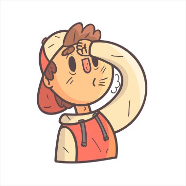 Cap ve kolej ceketi el çekilmiş Emoji serin rahatlamış çocuk portre özetlenen