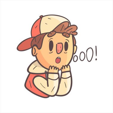 Cap ve kolej ceketi el çekilmiş Emoji serin etkilendim çocuk portre özetlenen