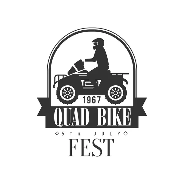 Szöveg a négykerekű bérbeadását quad Bike fekete-fehér Fest címke tervezősablon — Stock Vector