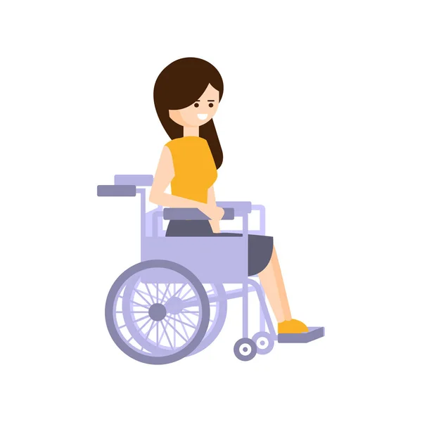 Fysiskt handikappade personen lever fullt lyckligt liv med funktionshinder Illustration med leende kvinna i rullstol — Stock vektor
