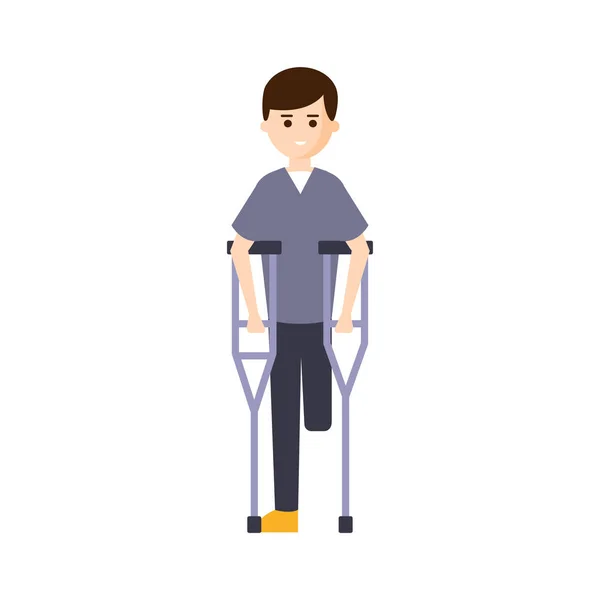 Persona con discapacidad física que vive una vida feliz con discapacidad Ilustración con un hombre sonriente con la pierna perdida — Vector de stock