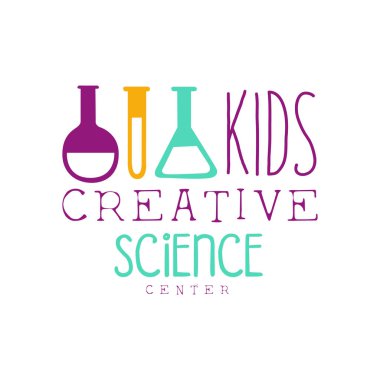 Çocuklar yaratıcı sınıf şablonu tanıtım logolu bilim ve yaratıcılık Test tüpleri sembolleri