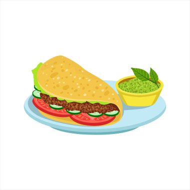 Quesadilla Guacamole geleneksel Meksika mutfağı yemek gıda maddesini Cafe menü vektör çizim üzerinden ile