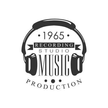 Müzik kayıt Studio siyah ve beyaz Logo şablonu ile ses kayıt Retro ile kulaklık siluet