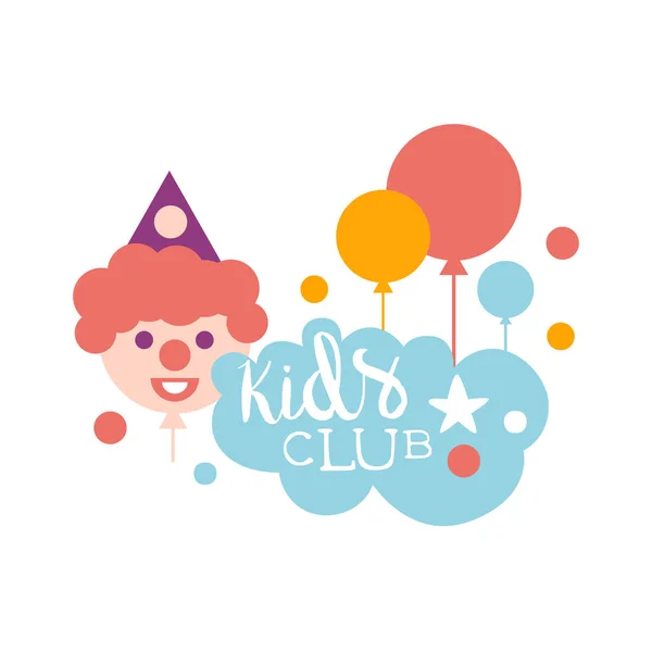 Signe promotionnel coloré de terrain de jeu et de club de divertissement d'enfants avec le clown pour l'espace de jeu pour des enfants — Image vectorielle