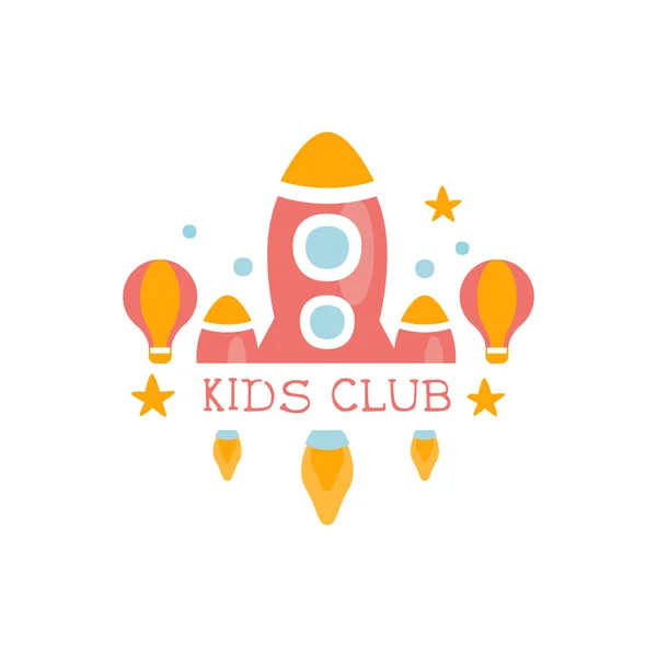 Детская площадка и развлекательный клуб Красочный рекламный знак с игрушечной ракетой для игрового пространства для детей — стоковый вектор