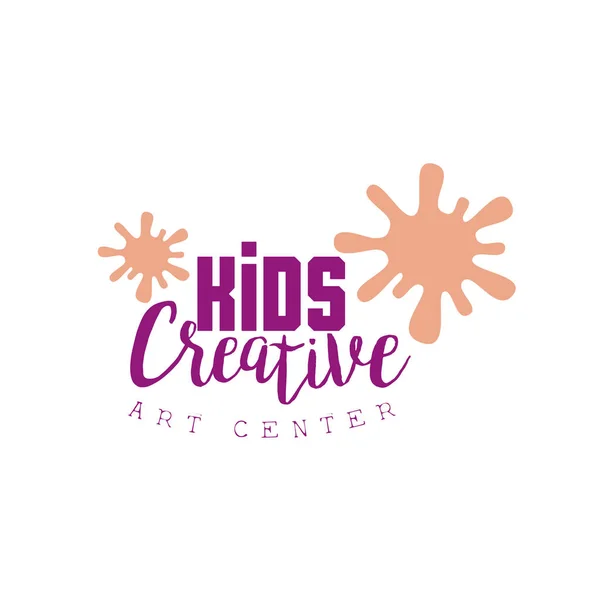 Logo promocional de la plantilla de clase creativa para niños con manchas de pintura, símbolos de arte y creatividad — Vector de stock