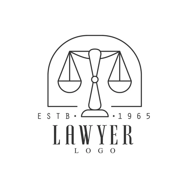 Escritório de advocacia e advogado preto e branco logotipo modelo com equilíbrio de mercado Símbolo de justiça silhueta — Vetor de Stock