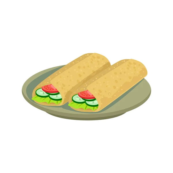 Δύο Burritos παραδοσιακή μεξικάνικη κουζίνα πιάτο στοιχείο τροφίμων από Cafe μενού εικονογράφηση διάνυσμα — Διανυσματικό Αρχείο