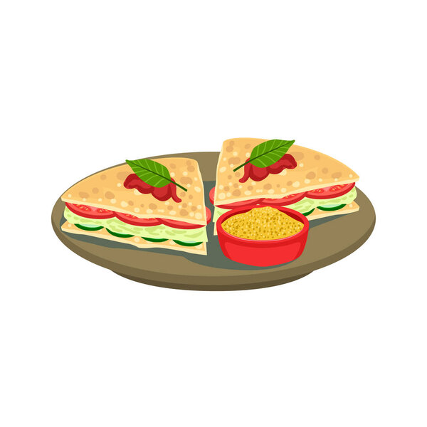 Quesadilla Cut Sandwich Traditional Mexican Cuisine Dish Food Item From Cafe Menu Vector Illustration