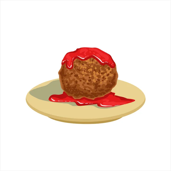 Gian Meatball Con Salsa De Tomate Cocina Mexicana Tradicional Plato de Comida Artículo De Café Menú Vector Ilustración — Vector de stock