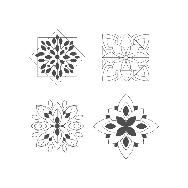 Regular Shape Four Doodle Ornamental Figures In Monochrome Colors For The Zen Adult Coloring Book Set Of Illustrations — Stock Vector