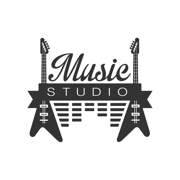 Muzyka rekord Studio czarno-białe Logo szablon z dźwięku Nagrywanie Retro elementy sylwetki — Wektor stockowy