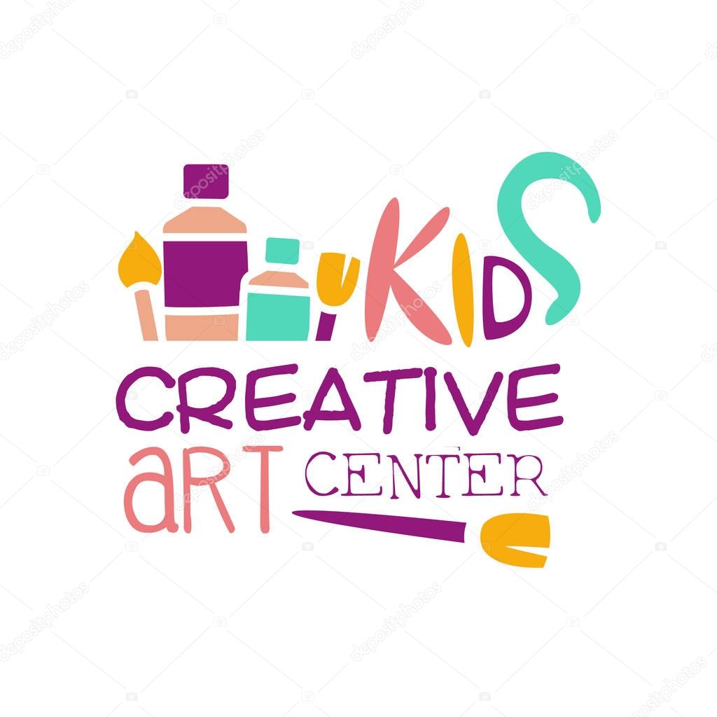 Kids Creative Class Template Promotional Logo With Paintbrush Symbols Of Art and Creativity. Children Artistic Development Center Colorful Promo Advertisement Sign With Text.