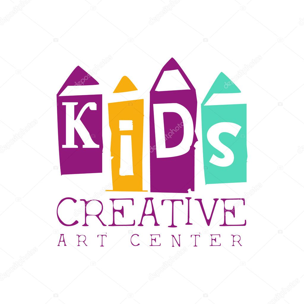 Kids Creative Class Template Promotional Logo With Pencils Symbols Of Art and Creativity. Children Artistic Development Center Colorful Promo Advertisement Sign With Text.