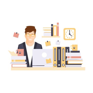 Onun günlük rutin durum çizgi film karakteri olan Office odacık, eser ile aşırı stresli adam ofis çalışanı