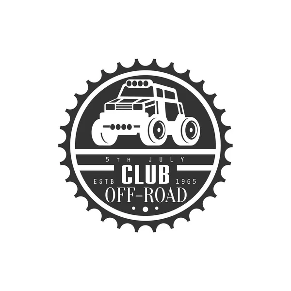 Off-Road Extreme Club And Rental Event Black And White Promo Label Design Template — Stock Vector