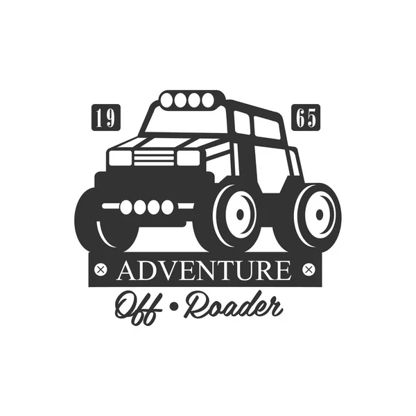 Adventure Club ακραία Off-Roader και ενοικίαση μαύρο και άσπρο Promo ετικέτα πρότυπο σχεδίασης — Διανυσματικό Αρχείο