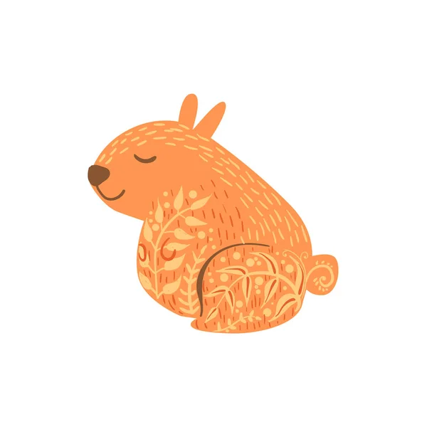 Hamster entspannt Cartoon wildes Tier mit geschlossenen Augen mit Boho Hipster Stil florale Motive und Muster dekoriert — Stockvektor