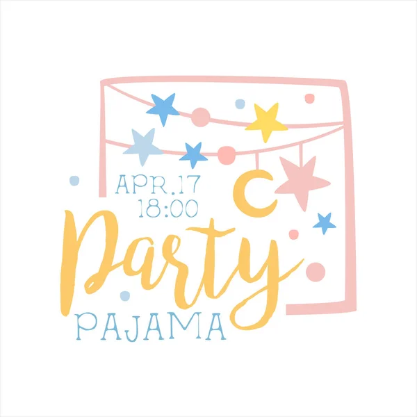 Plantilla de tarjeta de invitación de fiesta de pijama femenina con guirnaldas que invita a los niños a pasar la noche en pijama espinoso — Vector de stock