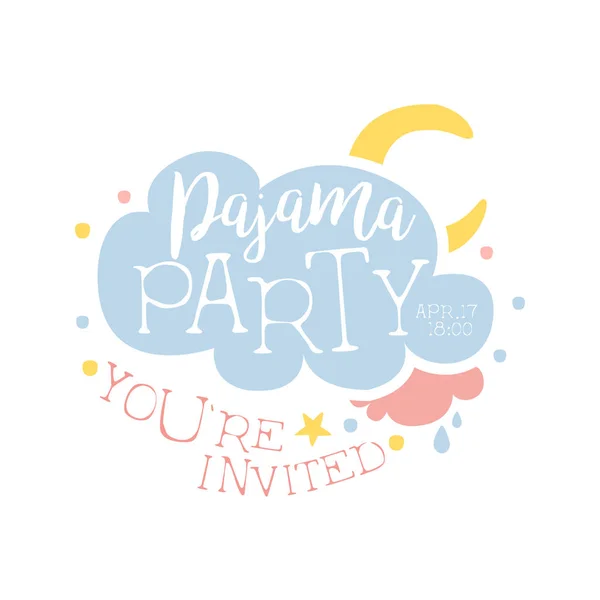 Girly Pajama Party Invitation Card Template With Cloud And Moon Inviting Kids For The Slumber Pyjama Overnight Sleepover — Stock Vector