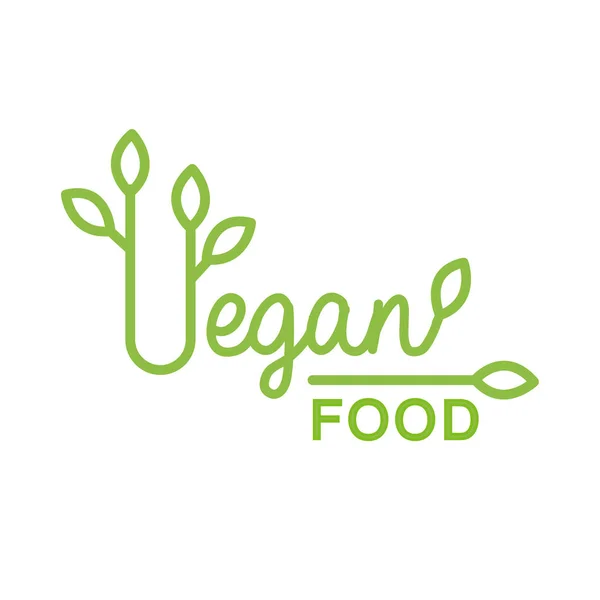 Vegane natürliche Lebensmittel grüne Logo-Design-Vorlage mit begrünter Schrift zur Förderung eines gesunden Lebensstils und ökologischer Produkte — Stockvektor