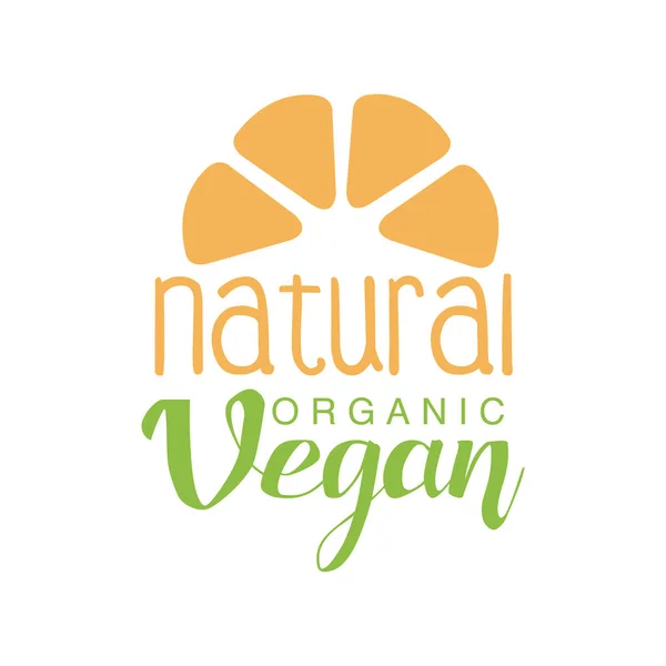 Vegane natürliche Lebensmittel grüne Logo-Design-Vorlage mit Fruchtsilhouette zur Förderung eines gesunden Lebensstils und Ökoprodukte — Stockvektor
