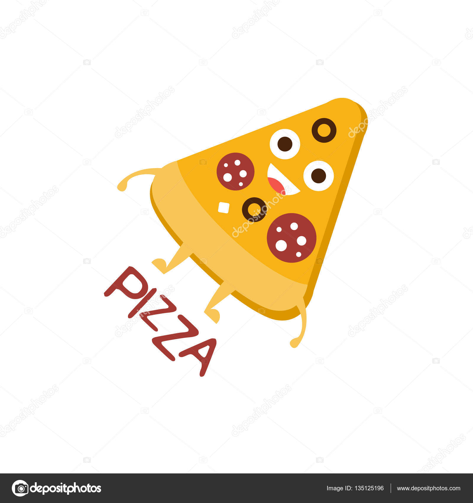 Pizza dilimi Word ve karşılık gelen resim, çizgi film karakteri Emoji