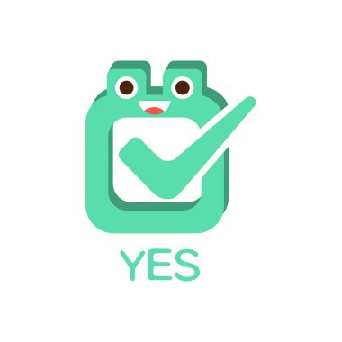 Yes Vote And Box, Word And Corresponding Illustration, Cartoon Character Emoji With Eyes Illustrating The Text clipart