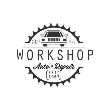 Oto tamir atölyesi siyah beyaz etiket tasarım şablonu kuruluş tarihi ile