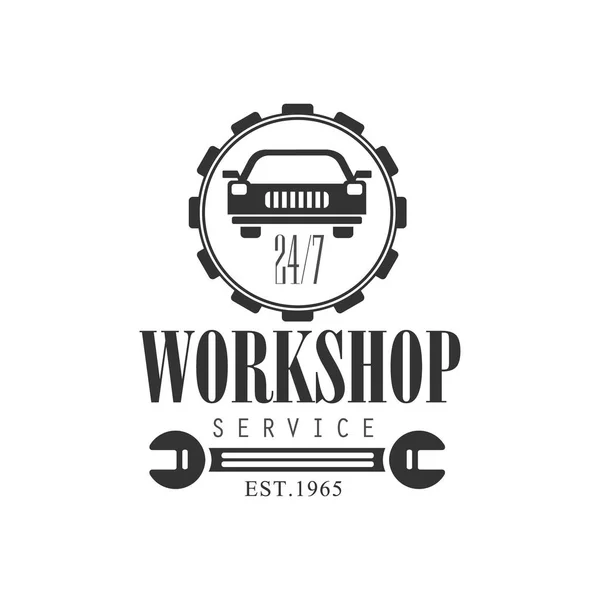 Auto Reparatie Workshop zwart-wit Label ontwerpsjabloon — Stockvector