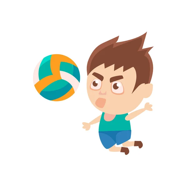 Niño deportista jugando voleibol parte de deportes infantiles entrenamiento serie de vectores ilustraciones — Vector de stock