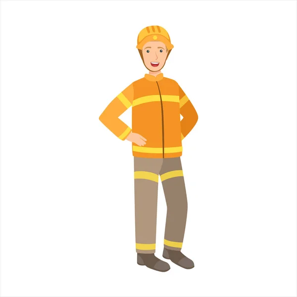Man brandweerman, onderdeel van gelukkige mensen en hun beroepen verzameling tekens, Vector — Stockvector