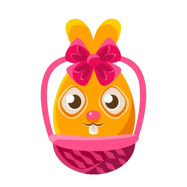 Huevo de Pascua en forma de conejito de Pascua naranja en cubo de mimbre colorido femenino religioso símbolo de vacaciones Emoji — Vector de stock