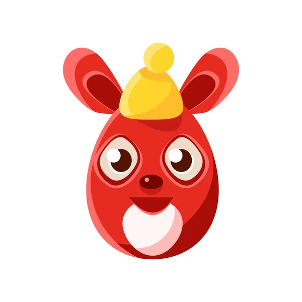 Huevo de Pascua en forma de conejito de Pascua rojo en sombrero caliente colorido femenino religioso símbolo de vacaciones Emoji — Vector de stock