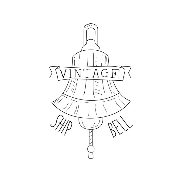 Modèle d'étiquette de croquis dessiné à la main de bateau Bell Vintage Sea and Nautical Symbol — Image vectorielle