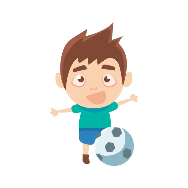 Niño deportista jugando fútbol parte de los deportes infantiles entrenamiento serie de vectores ilustraciones — Vector de stock