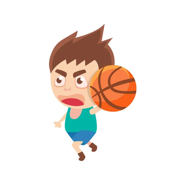 Niño deportista jugando al baloncesto parte de la serie de entrenamiento deportivo infantil de ilustraciones vectoriales — Vector de stock