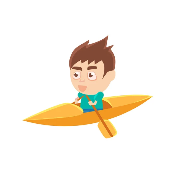 Sportsman Boy Kayaking Part of Child Sports Training Series of Vector Illustrations — стоковый вектор