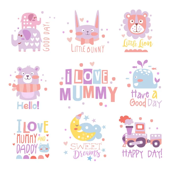 Baby Nursery kamer afdrukontwerp Templates-collectie leuke Girly wijze met SMS-berichten — Stockvector