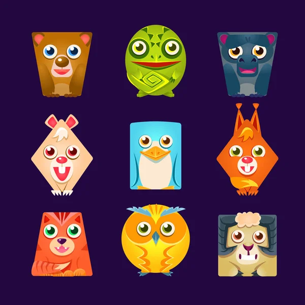 Geometric Shape Flat Cartoon Animals Set of Colorful Cartoon Isolated Vector Stickers — стоковый вектор