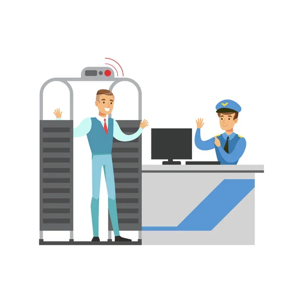 Full Body Scan In Security Check, Part Of Airport And Air Travel Related Scenes Series Of Vector Illustrations — Stock Vector