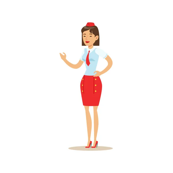 Stewardess in roter Uniform, Teil einer Reihe von Vektorillustrationen zu Flughäfen und Flugreisen — Stockvektor