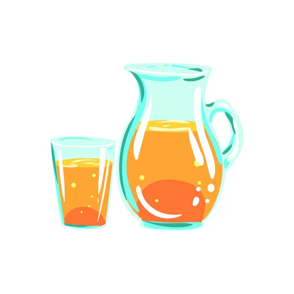 Apple Juice werper en glas Funky Hand getrokken Vers Fruit Cartoon afbeelding — Stockvector