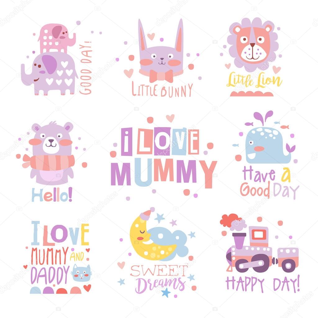 Baby Nursery Room Print Design Templates Collection In Cute Girly Manner With Text Messages
