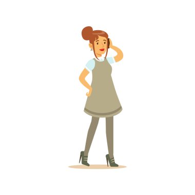 Cep telefonu, iş ofis çalışanı resmi kıyafet giyim gülümseyen çizgi film karakterleri işler yoğun konuşma Sekreter