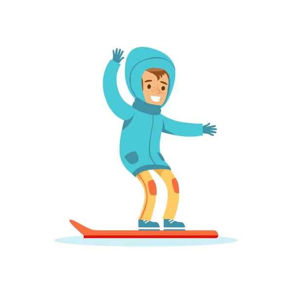 Junge Snowboard, traditionelle männliche Kinderrolle erwartet klassische Verhaltensillustration — Stockvektor